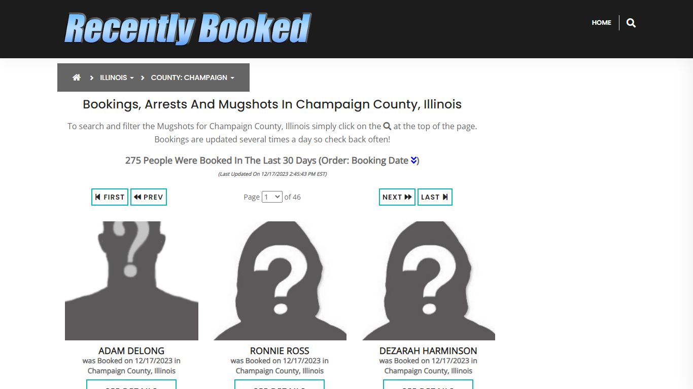 Bookings, Arrests and Mugshots in Champaign County, Illinois